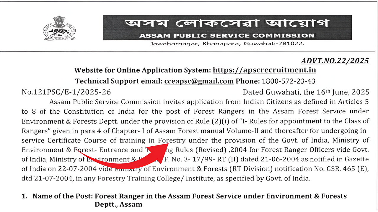 APSC Forest Ranger 50 Notification 2025