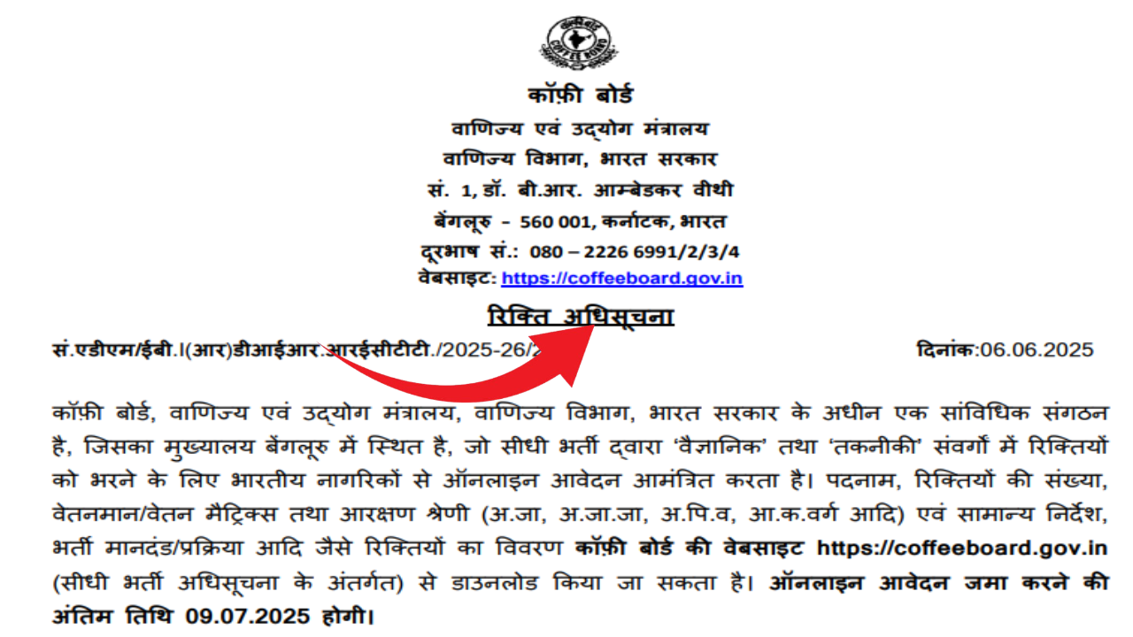 Coffee Board Extension Inspector 30 Notification 2025