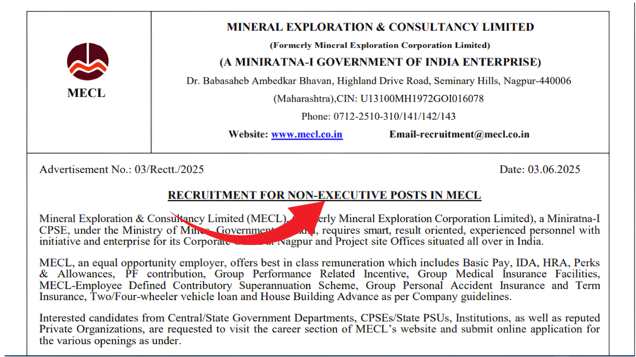 MECL Non Executive 108 Notification 2025
