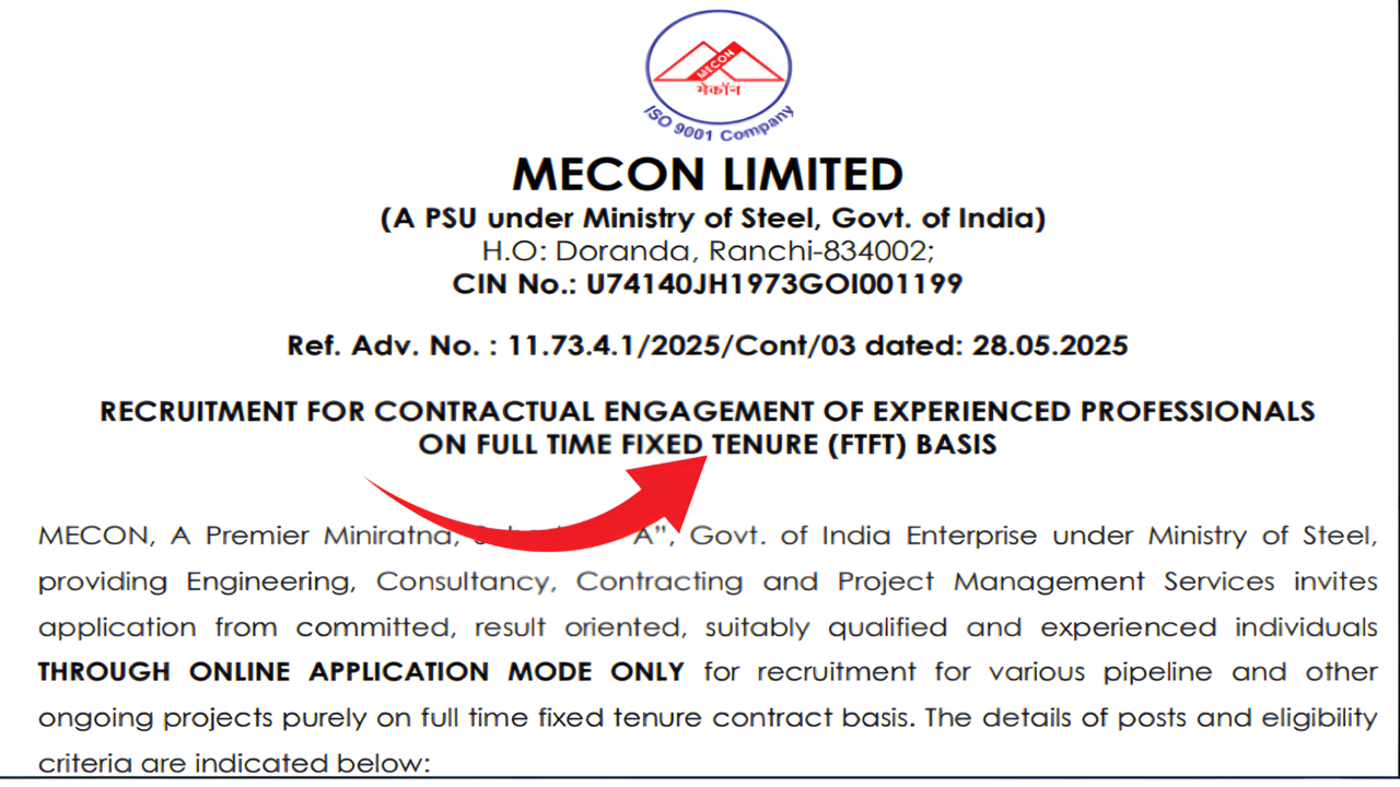 MECON Limited 85 Notification 2025